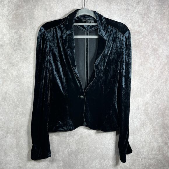 Express Blazer Jacket Womens Medium Blue Velour‎ One-Button Collared Goth Rave - Picture 1 of 8